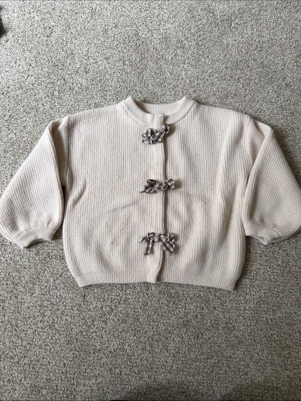 Zara Cream Knit Sweater with Gingham Bows